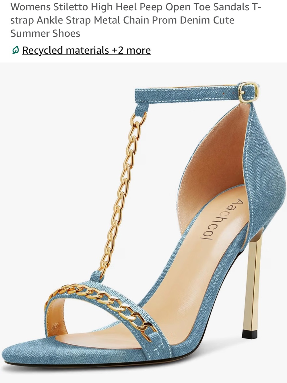 Light Denim Blue T-Strap Chain Stiletto Sandals